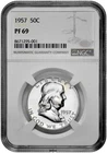 1957 50C Proof Silver Franklin Half Dollar NGC Graded PF 69 in New Holder