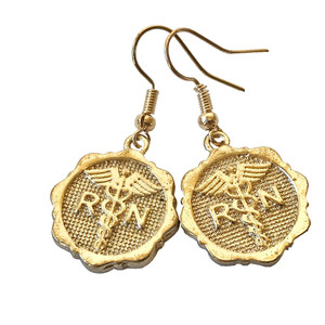 Authentic Gold Plated Nursing Caduceus Earrings RN Nurse Medical Graduation