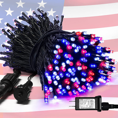 200 LED 66Ft Red White and Blue Lights Outdoor, Expandable Waterproof 4Th of Jul