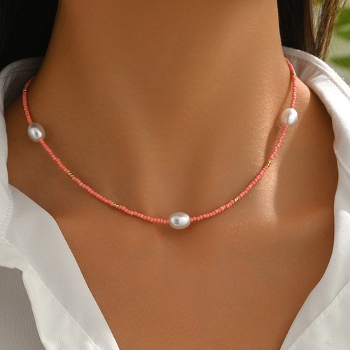 Bohemian Style Imitation Pearl Woven Rice Bead Necklace for Daily Wear - Picture 10 of 31