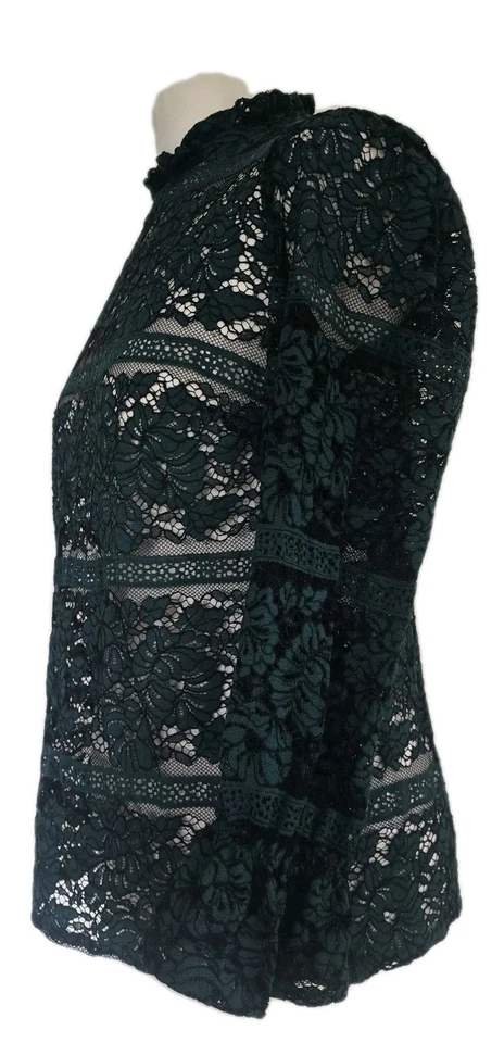 Blusa Top Papaya Para Mujer Talla 12uk Encaje Rosas Floral Verde Romántica Manga Larga Foto 4 de 4