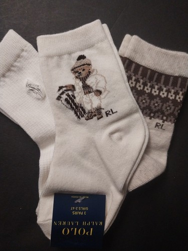 2-4T Toddler Girls Polo Ralph Lauren POLO BEAR SLED Crew Socks Size 6-10 ,3 PAIR - Picture 2 of 5