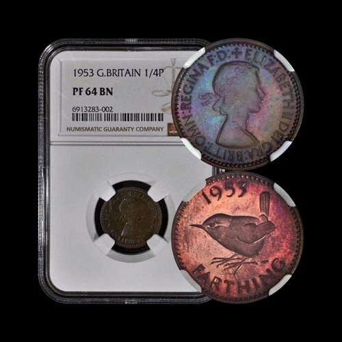 GREAT BRITAIN. 1953, Farthing - NGC PF64 - Eurasian Wren, Troglodyte RARE 002 🌈