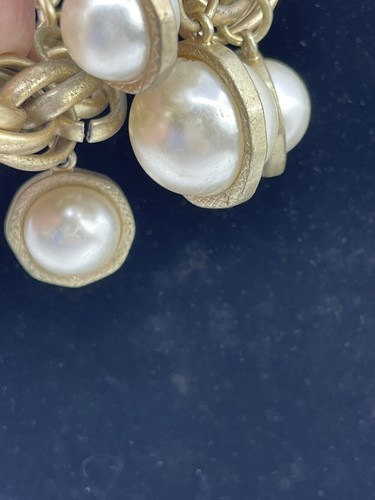 VTG Marlyn Schiff Jumbo Faux Pearl Gold Link Drop Necklace 14” To 21” Jewelry - Picture 11 of 17