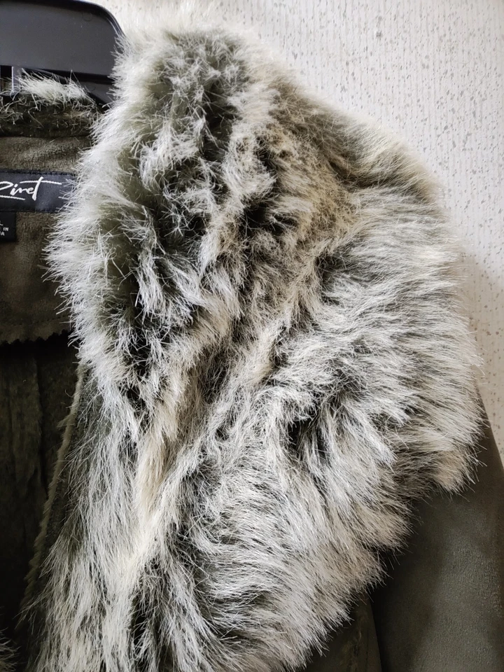 Abrigo negro remache imitación piel ribete para mujer XL verde salvia invierno guisante abrigo limpio Foto 3 de 4