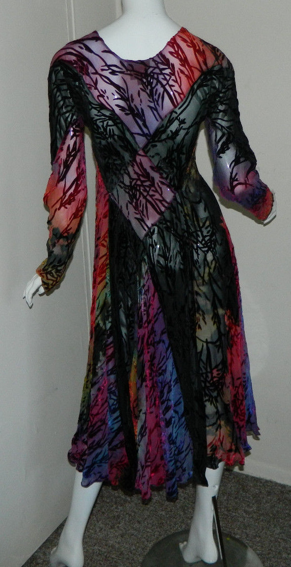 New Women Silk Carter Shibori Floral Multi-Color Long Sleeve Sheer Dress Size S image 7