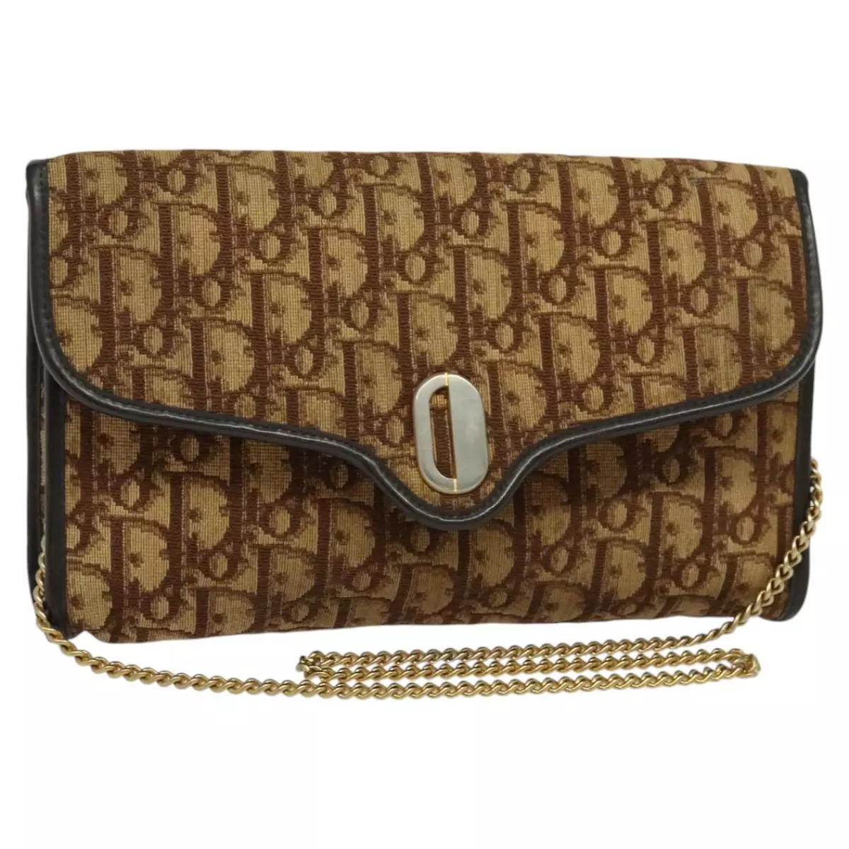 Sac bandoulière Christian Dior trotteur toile chaîne marron or authentique KD047
