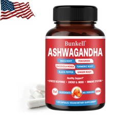 Ashwagandha - 120 Capsules - Promotes Stress Reduction, Immunity, Mood Stability