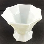 Vintage Milk Glass Compote Bowl Vase Candy Dish Octagonal Grape and Leaf Pattern