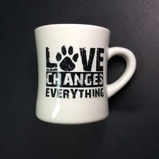 M Ware Mug "Love Changes Everything" Dog Animal Paw Print Diner Style Coffee Cup