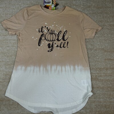 Pumpkins & Potions Shirt Womens S Tan Fall Yall Graphic Dip Dye Autumn