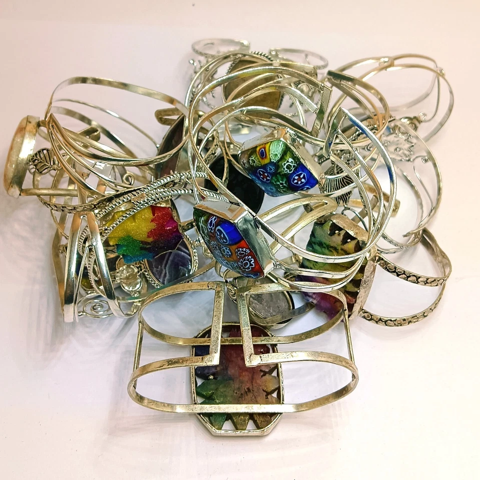 ¡Año Nuevo! Brazalete enchapado en plata 925 con piedras preciosas de jaspe y mezcla lote al por mayor de 20 piezas Foto 2 de 4