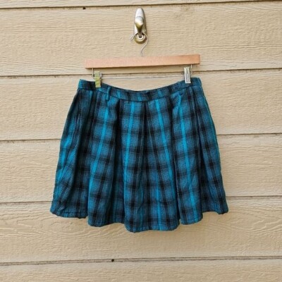 Hot Topic black and turquoise plaid pleated mini skirt large - Main Image