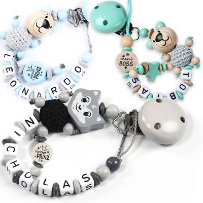 NELINO SCHNULLERKETTE MIT NAMEN Schnullerkette mit Namen für Jungen Nuckelkette ♥Geburt♥Taufe♥Geschenk