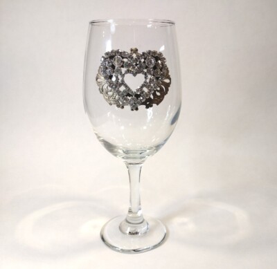 Wine Glass Rhinestone Heart 9" Heavy Fancy Bling Stemware | eBay