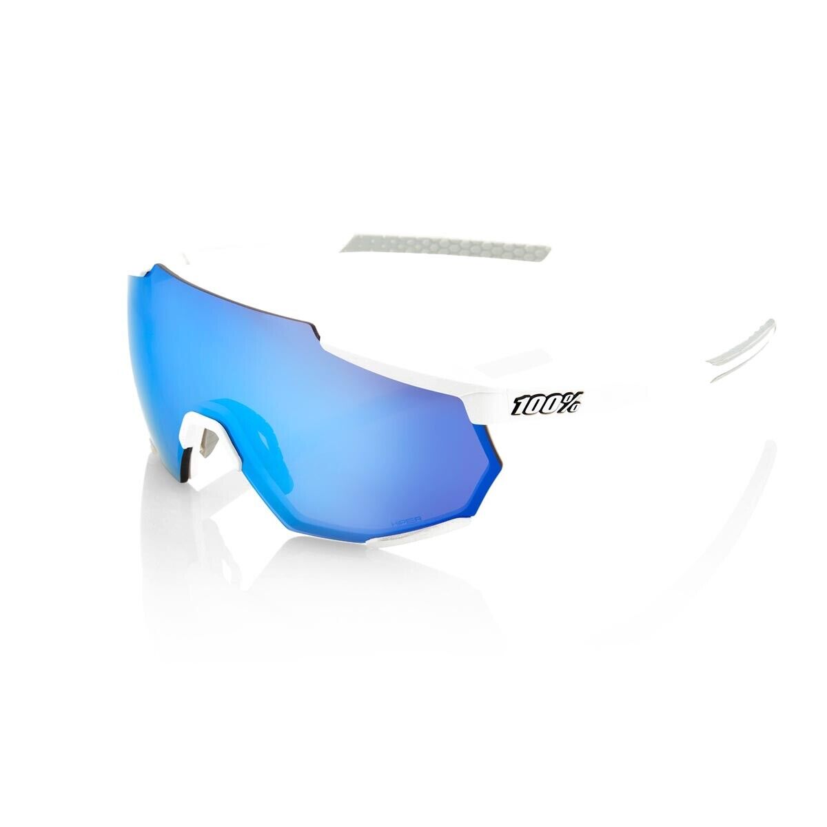 100% Racetrap Matte White HiPER Blue Multilayer Mirror Lens *Dam