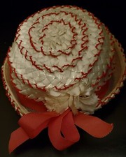 NICE Vintage Child Size Woven Straw Red And White HAT Upturned Brim W/ Ribbon