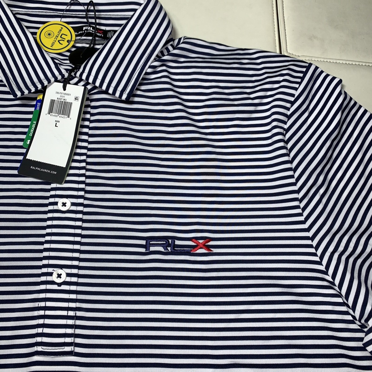 RLX Ralph Lauren Stripe Golf Polo Shirt Tour Logo Large