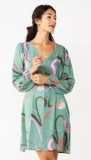 Nine West Mini Dress Size Large Long Sleeve Green Abstract Print Tie  Nwt $50.00