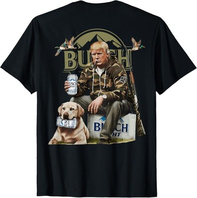 Retro Trump Hunting Deer Funny Drinking Beer Hunting ON BACK T-Shirt,Unisex Tee