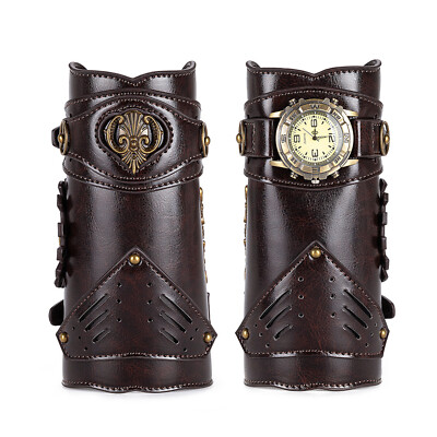 Men's Punk Leather Arm Cuff Watch Bracelet Wide Strap Wrap Gauntlet Wristband