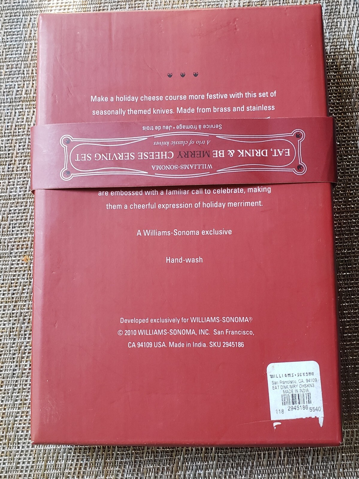 Eat Drink & Be Merry Butter Jam Cheese Spreaders William Sonoma Set Of