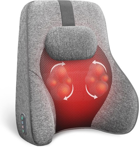 Comfier Back Lumbar Support Pillow ,4 Shiatsu Massage Heads Heating Gray CF1503S