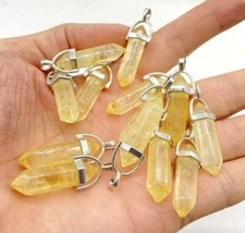 30pcs Natural Stone Citrine Hexagonal Pendulum Reiki Charm Pendants DIY Jewelry