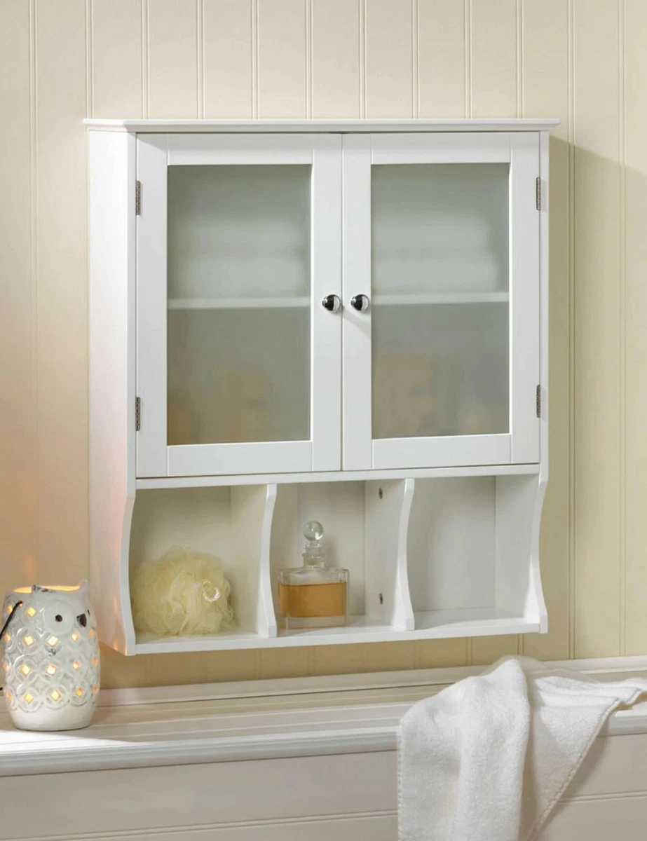 White Frosted Glass Door Wall Mount Medicine Cabinet Bathroom Storage Shelf