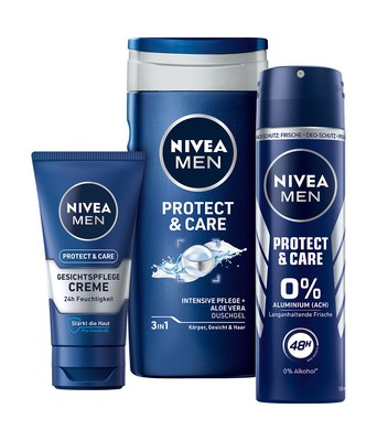 NIVEA MEN Travel Buddy Geschenkset Protect & Care Deo Pflegedurche Creme Tasche