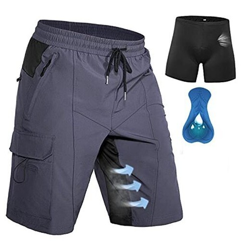 Men's Padded Mountain Bike Shorts MTB Loose Fit Quick Dry XXLarge Grey