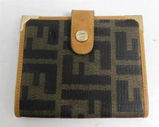 Fendi Vintage Tabacco FF Zucca Canvas Leather Credit Card Mini Wallet