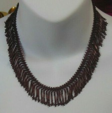 Vintage Maroon Glass Seed Bead Fringe Collar Necklace