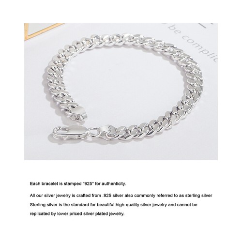 925 Sterling Silver 6.5mm Cuban Link Chain Bracelet Sturdy for Men Boys Women - Picture 6 of 6