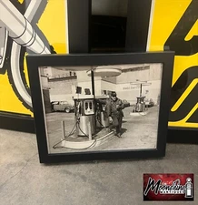 Vtg. Original 1970's MOBIL SERVICE STATION w/ Gas Pumps Framed Photo