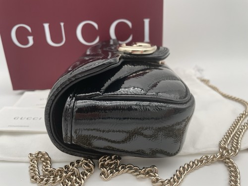 $1850 NEW GUCCI BLACK PATENT LEATHER MARMONT CROSSBODY SHOULDER BAG PURSE - Picture 9 of 15