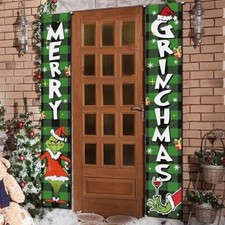 1Pair Grinch Christmas Decor Grinch Porch Sign Door Banner Merry Grinchmas Gifts