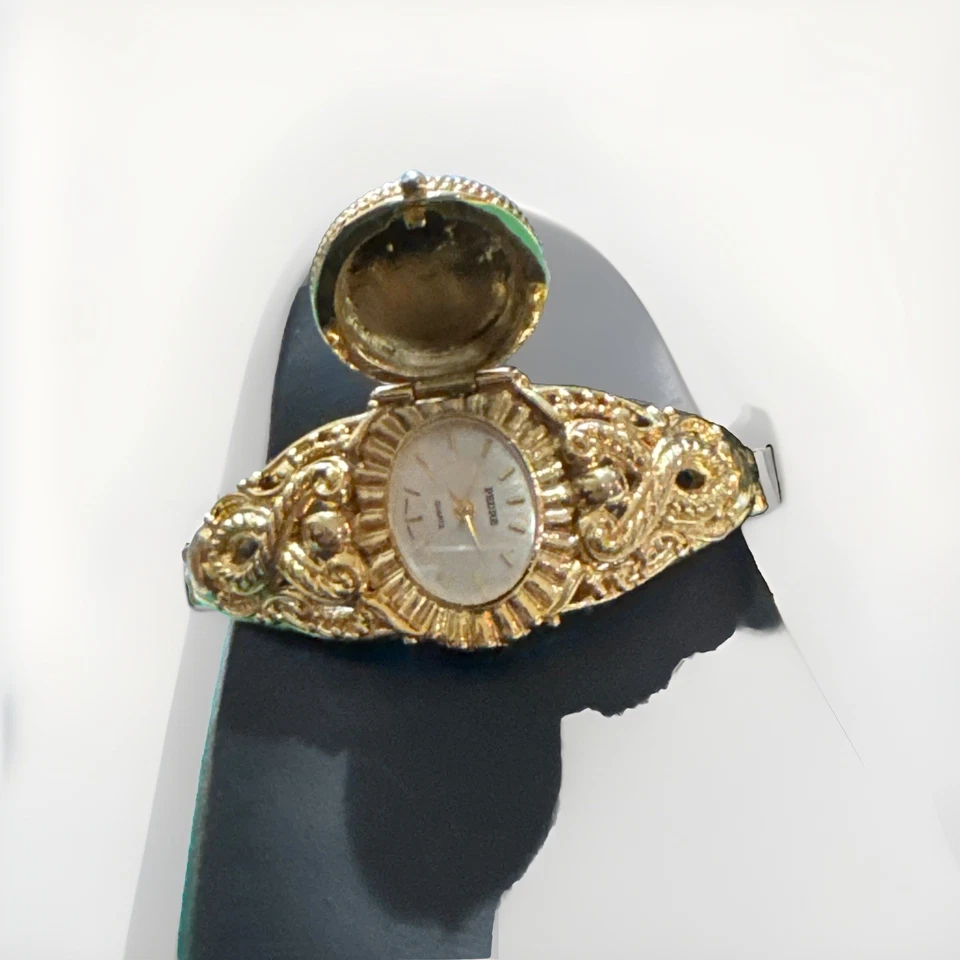 VTG Pedre 17 Jewels Swiss Watch Hidden In Gold-Tone Lapis Bracelet Bangle - Image 4 of 4