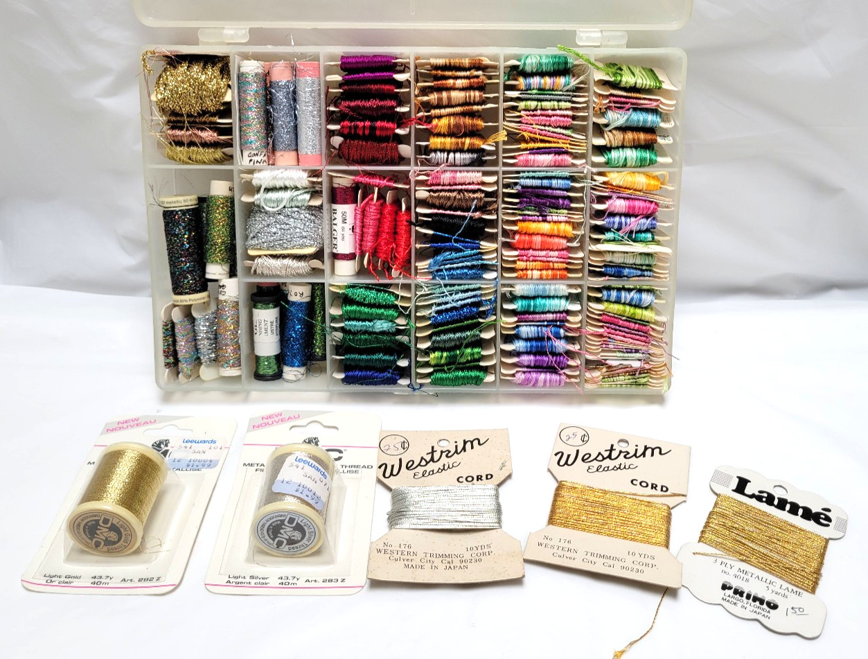 Mixed Lot Thread Variegated Sparkly Holiday Craft Sewing Embroidery Color Caddy