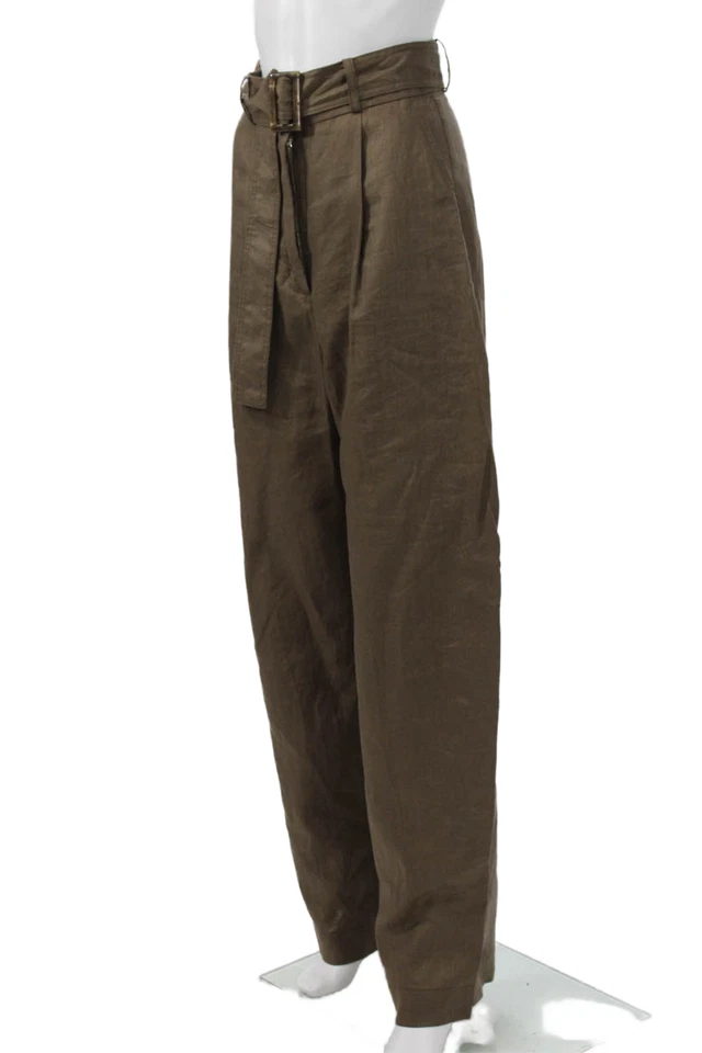 Matthew Bruch Mujer Bolsa de Papel Lino Pantalones Marrón Hebilla Talla 2 Foto 2 de 4