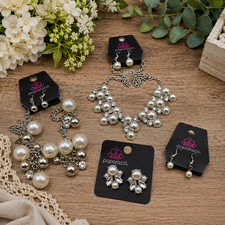 Paparazzi Jewelry Lot 6 Pc 2 Necklace Sets 2 Earrings Faux Pearl Rhinestone NWT