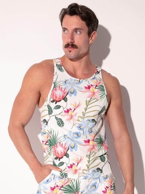 CODE 22 Silken Floral Slim Fit Tank Top - Men s Lightweight Silky Summer Vest