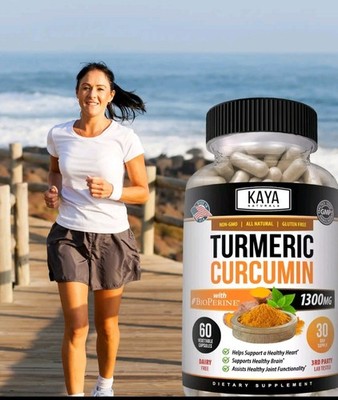 Kaya Naturals Turmeric Curcumin BioPerine 1300mg 60 Capsules Non-GMO Gluten-Free