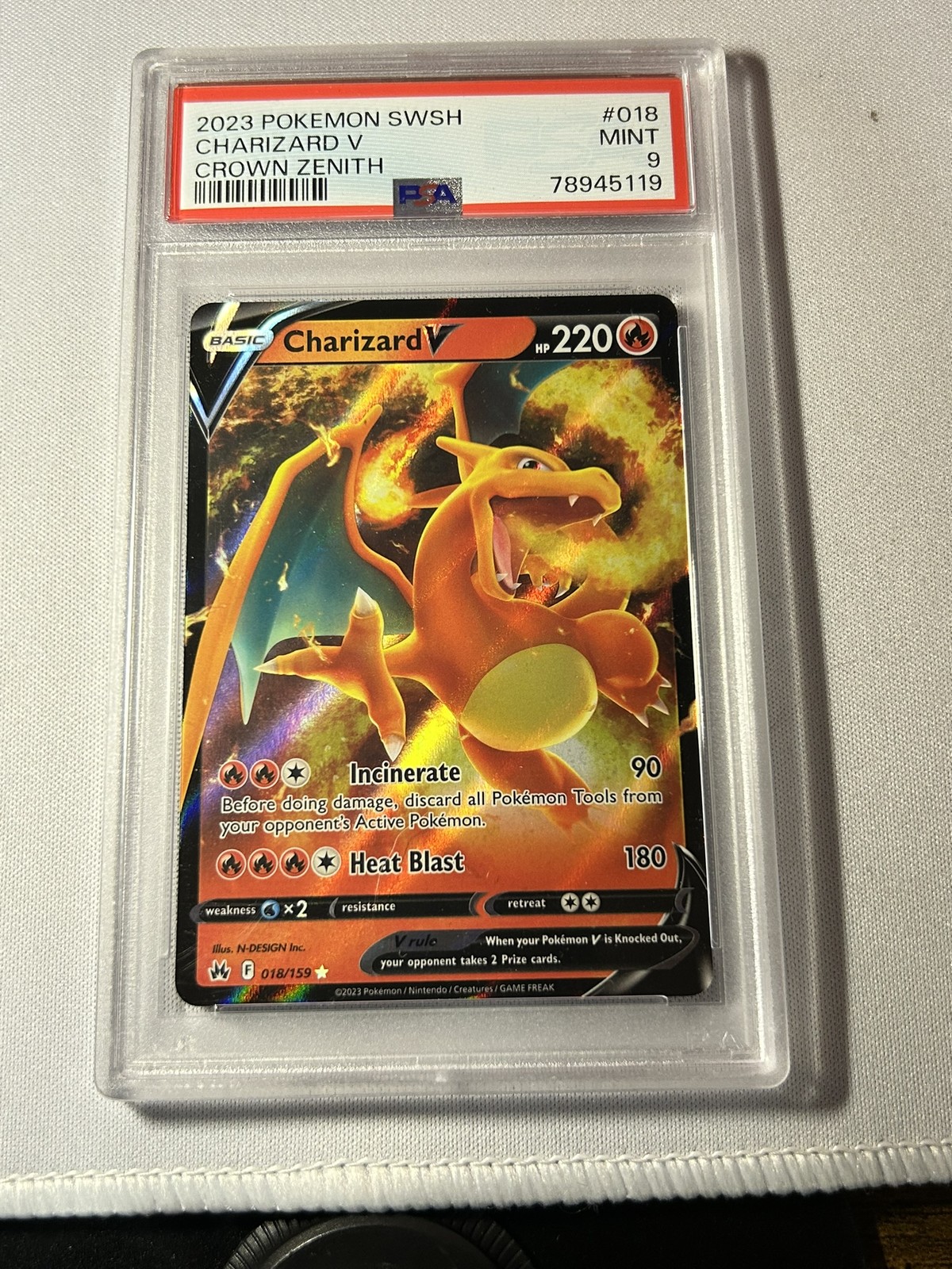 2023 POKÉMON SWORD AND SHIELD CROWN ZENITH #18 CHARIZARD V PSA 9