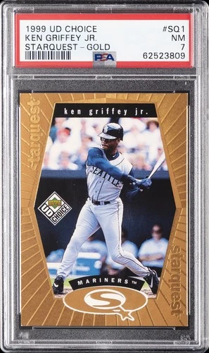 1999 UPPER DECK CHOICE STARQUEST GOLD #SQ1 KEN GRIFFEY JR. #/100 PSA 7