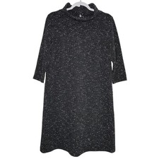 Ann Taylor Black Silver Metallic Mock Neck Shift Dress 12 3/4 Sleeve Sparkle