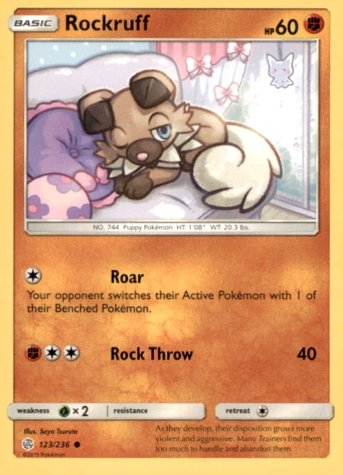 ROCKRUFF 123/236 COMMON COSMIC ECLIPSE POKEMON NEAR MINT