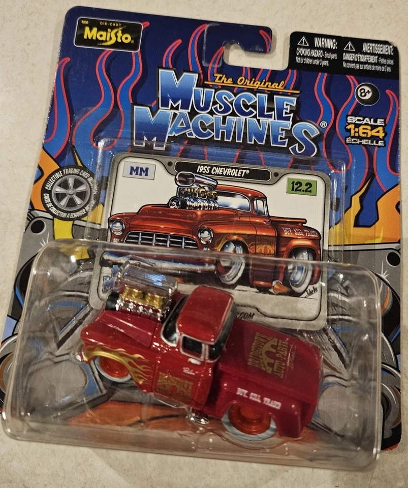 MUSCLE MACHINES 1955 CHEVY PICKUP BRIDGETOWN AUTO TRUCK RED 1/64  55 CHEVROLET - Image 2 of 4