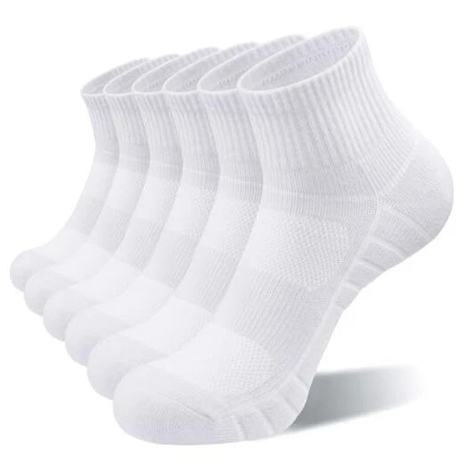 Athletic Quarter Socks for Men Women, Cotton Mesh, Cushioned Arch Small White