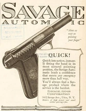 1917 Savage Arms Automatic Pistol Antique Print Ad WWI Era Utica NY Dated QUICK